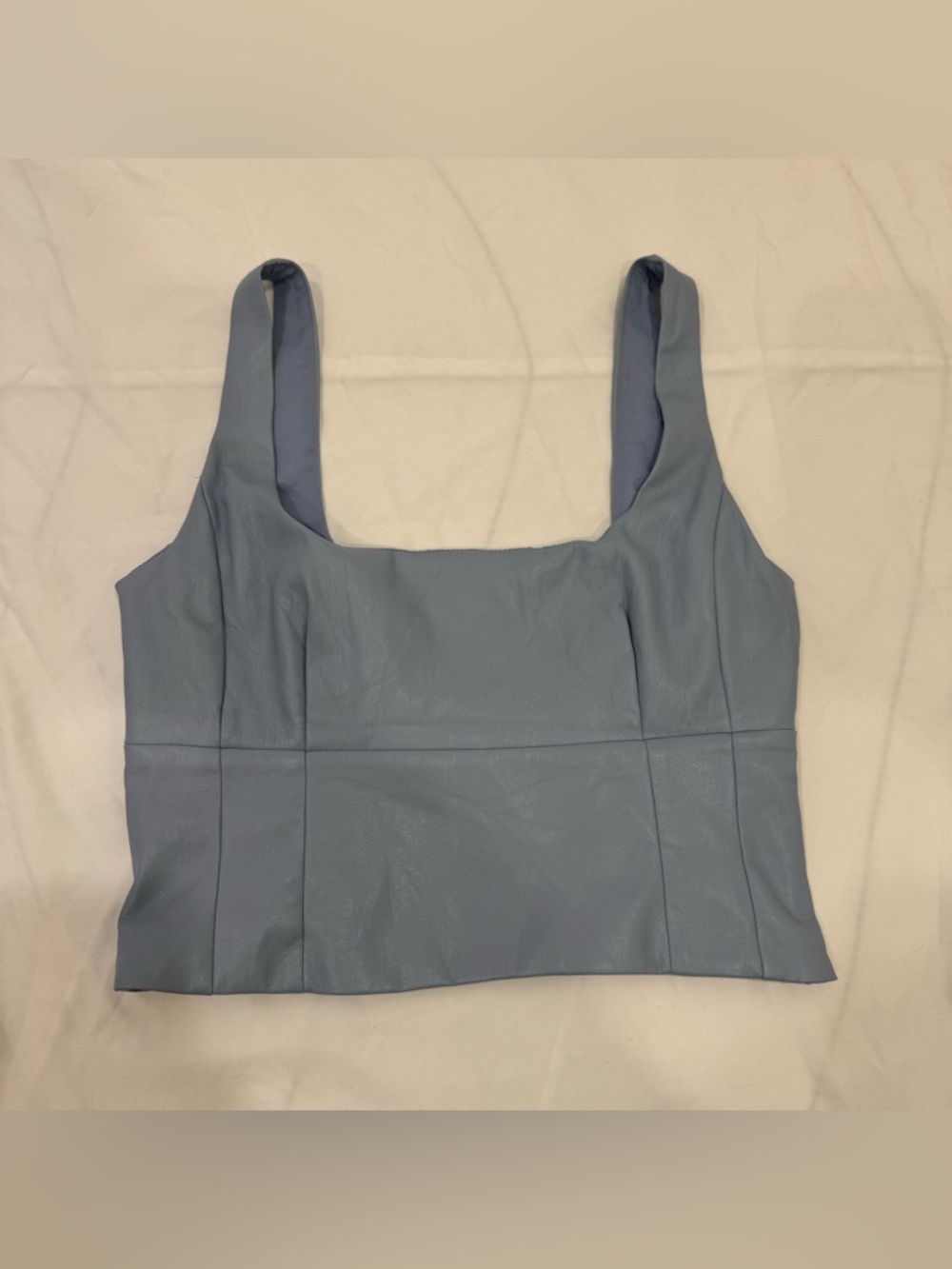 Wilfred Aritzia Shine Bustier Dune Blue Vegan Leather Crop Top Square neck Small